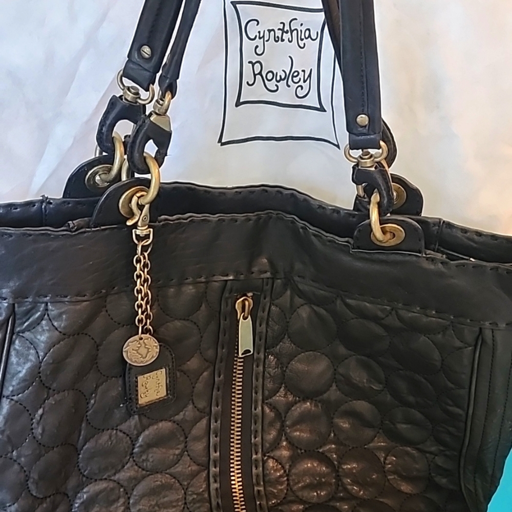 Cynthia Rowley VTG Black Circle-Patterned Satchel EUC Ret $455